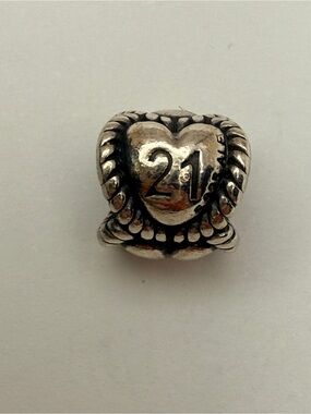 Pandora Retired 21st Birthday Heart Sterling Silver ALE 925 Charm